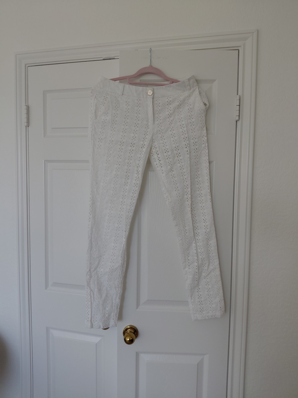 Studio F White Eyelet Straight-Leg Pants